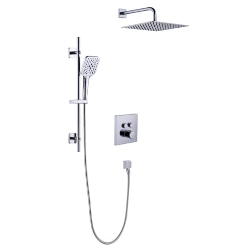 Roan 12 in. Square 1-Function & 4 in. 3-Function Raincan Shower System with Slide Bar Kit in Chrome-Glass Shower quote template