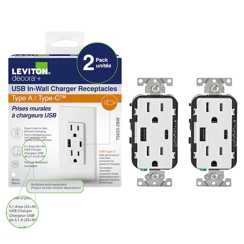 Decora USB Charger 15A Receptacle 5.1A Type A/Type-C (2-Pack) in White-Replace GFCI Outlet quote template